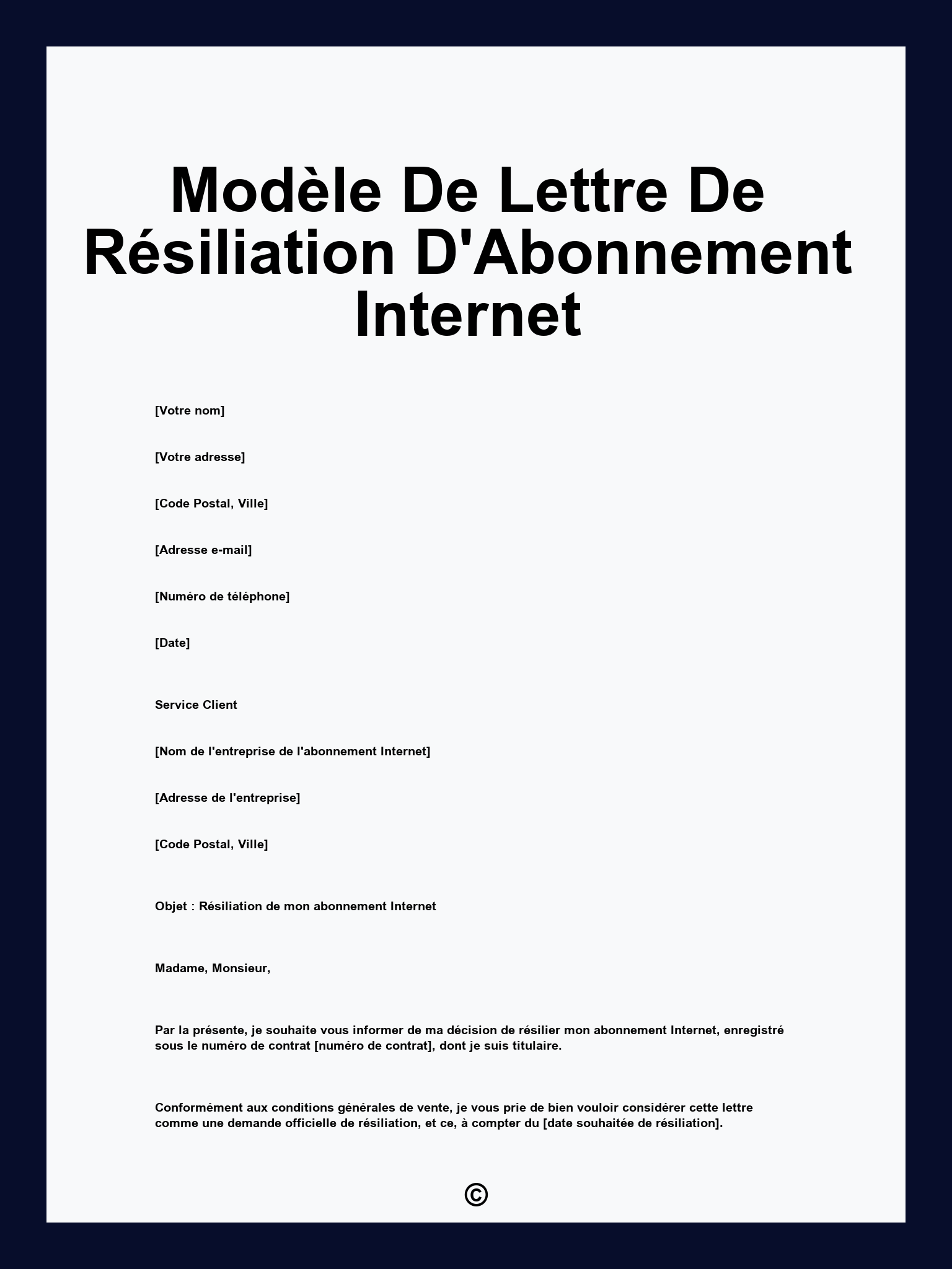 Modèle De Lettre De Résiliation D'Abonnement Internet