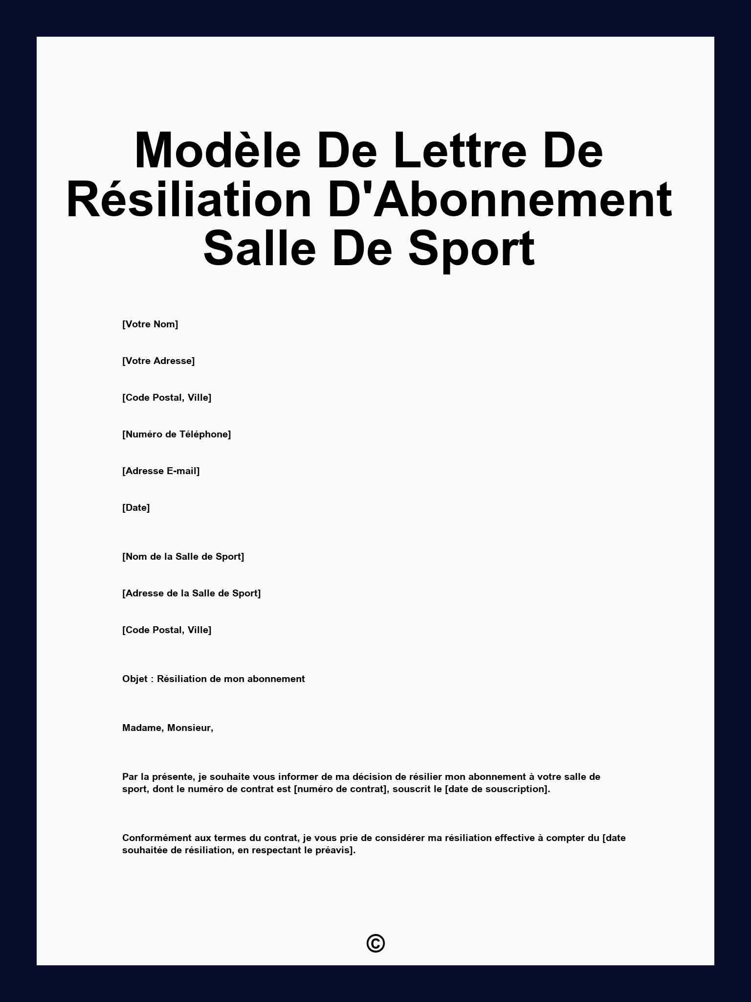 Modèle De Lettre De Résiliation D'Abonnement Salle De Sport