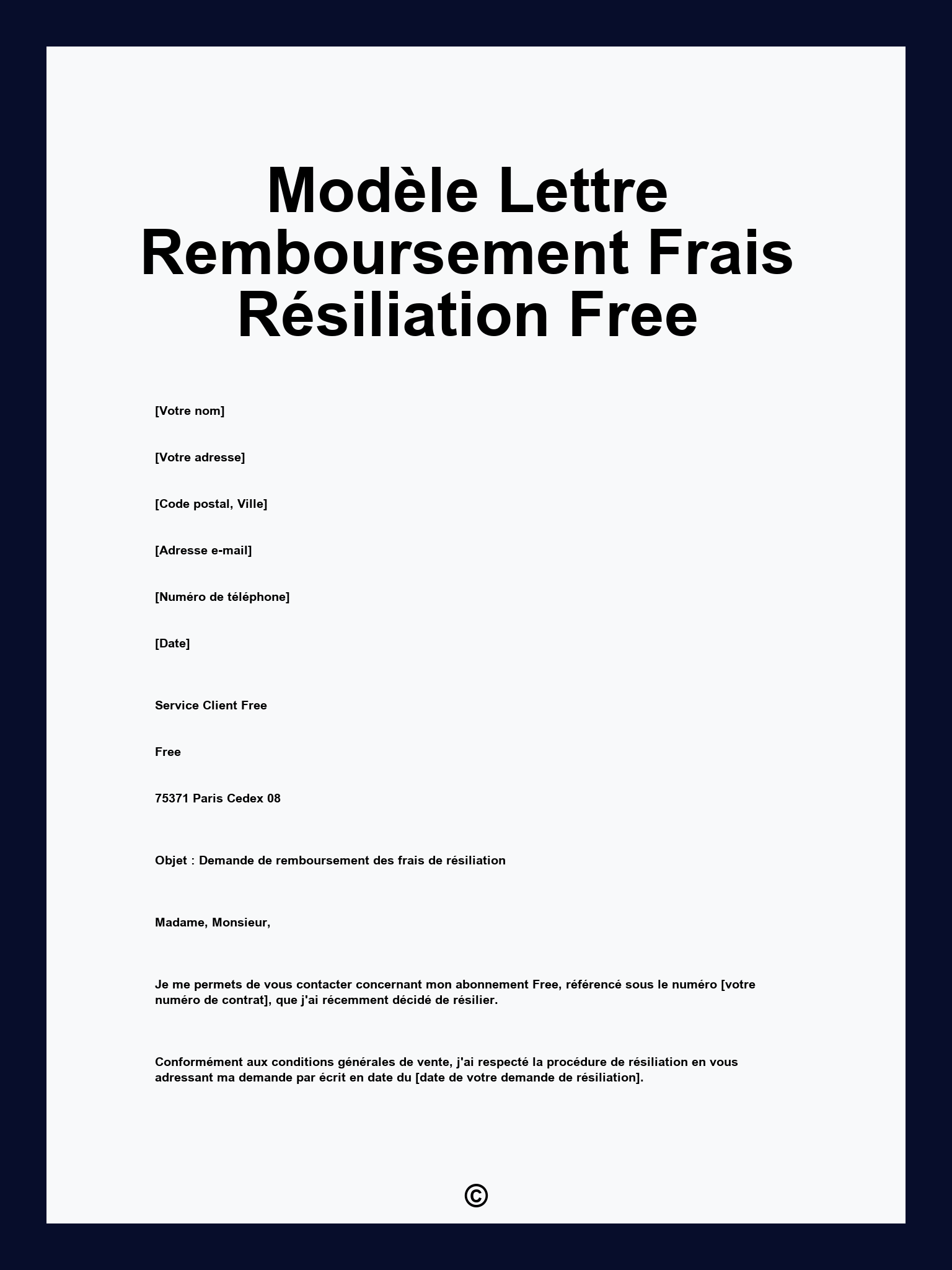 Modèle Lettre Remboursement Frais Résiliation Free