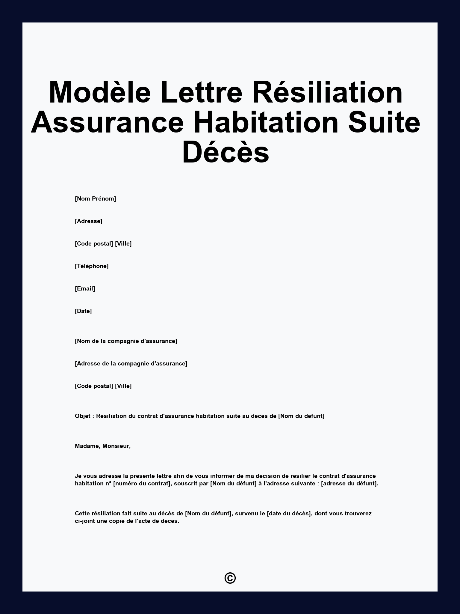 Modèle Lettre Résiliation Assurance Habitation Suite Décès
