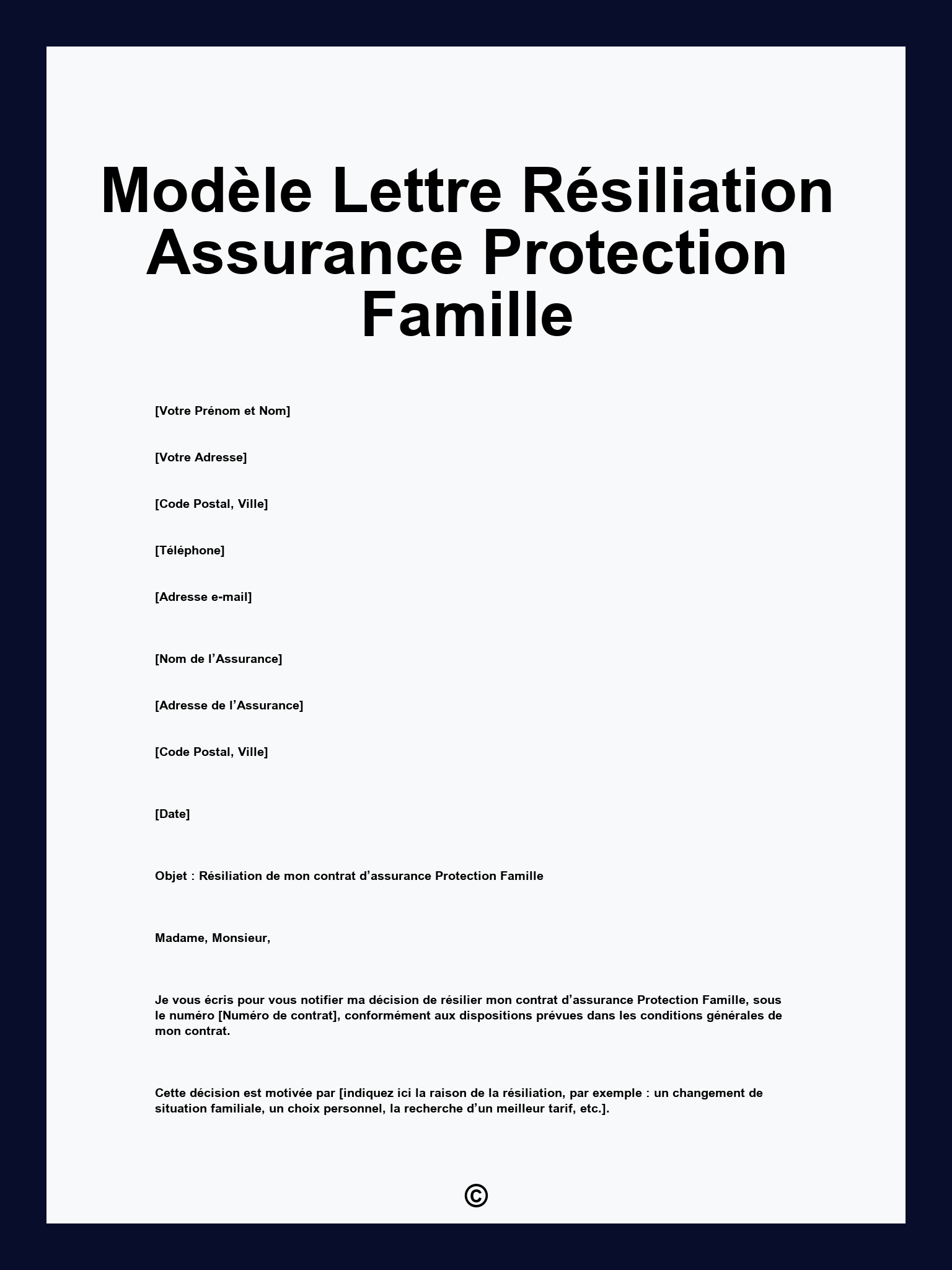 Modèle Lettre Résiliation Assurance Protection Famille