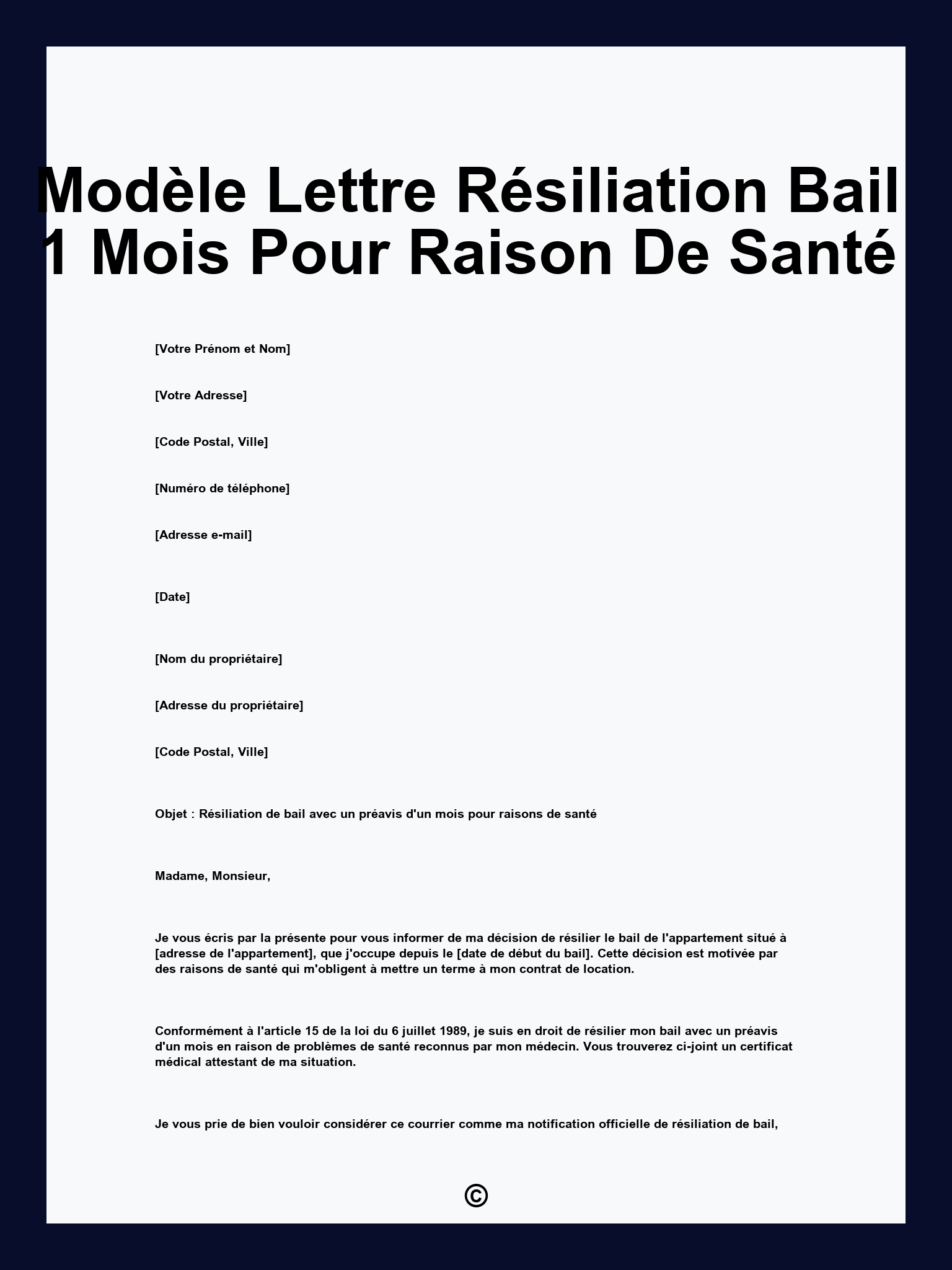 Modèle Lettre Résiliation Bail 1 Mois Pour Raison De Santé