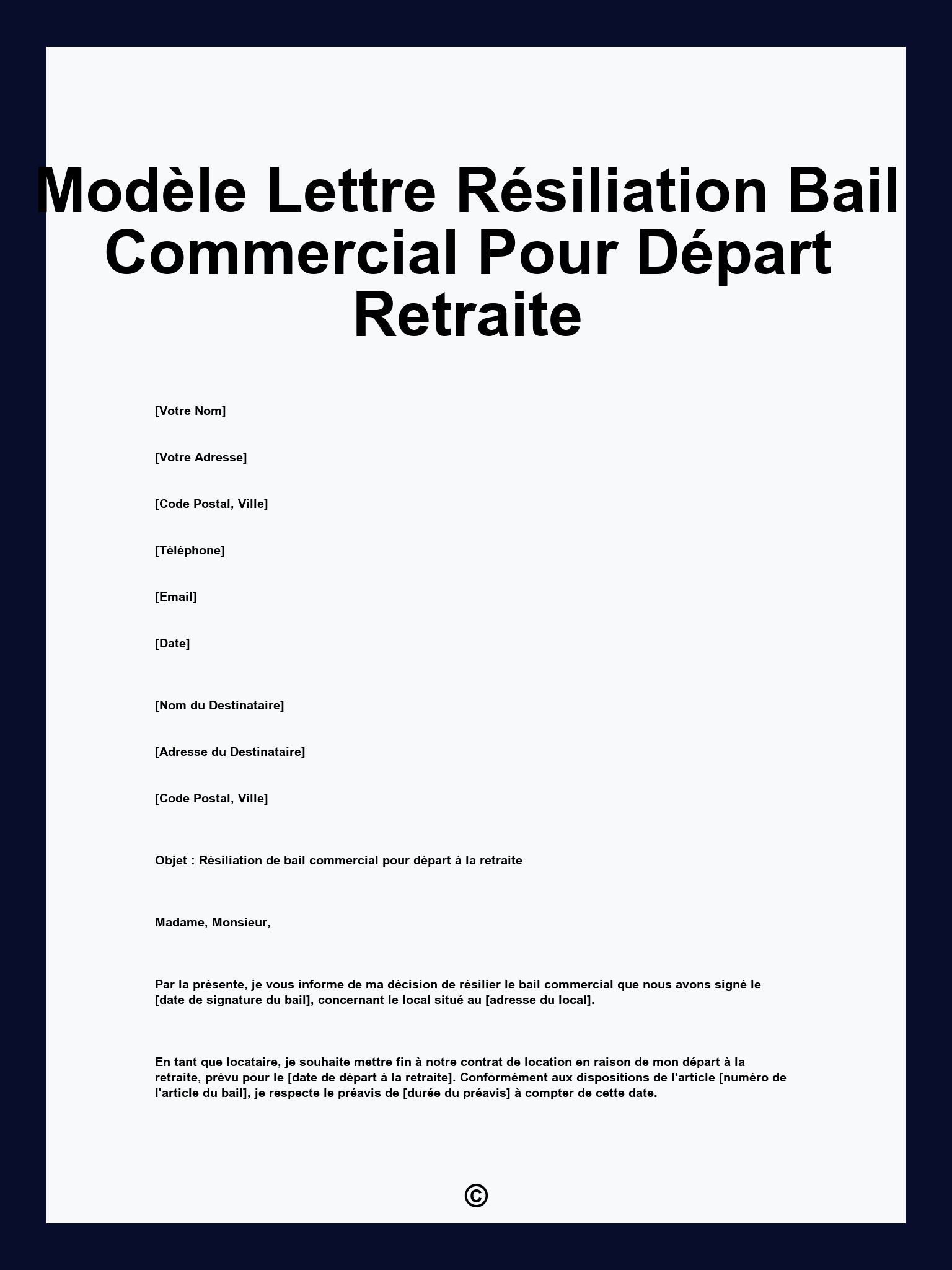 Modèle Lettre Résiliation Bail Commercial Pour Départ Retraite