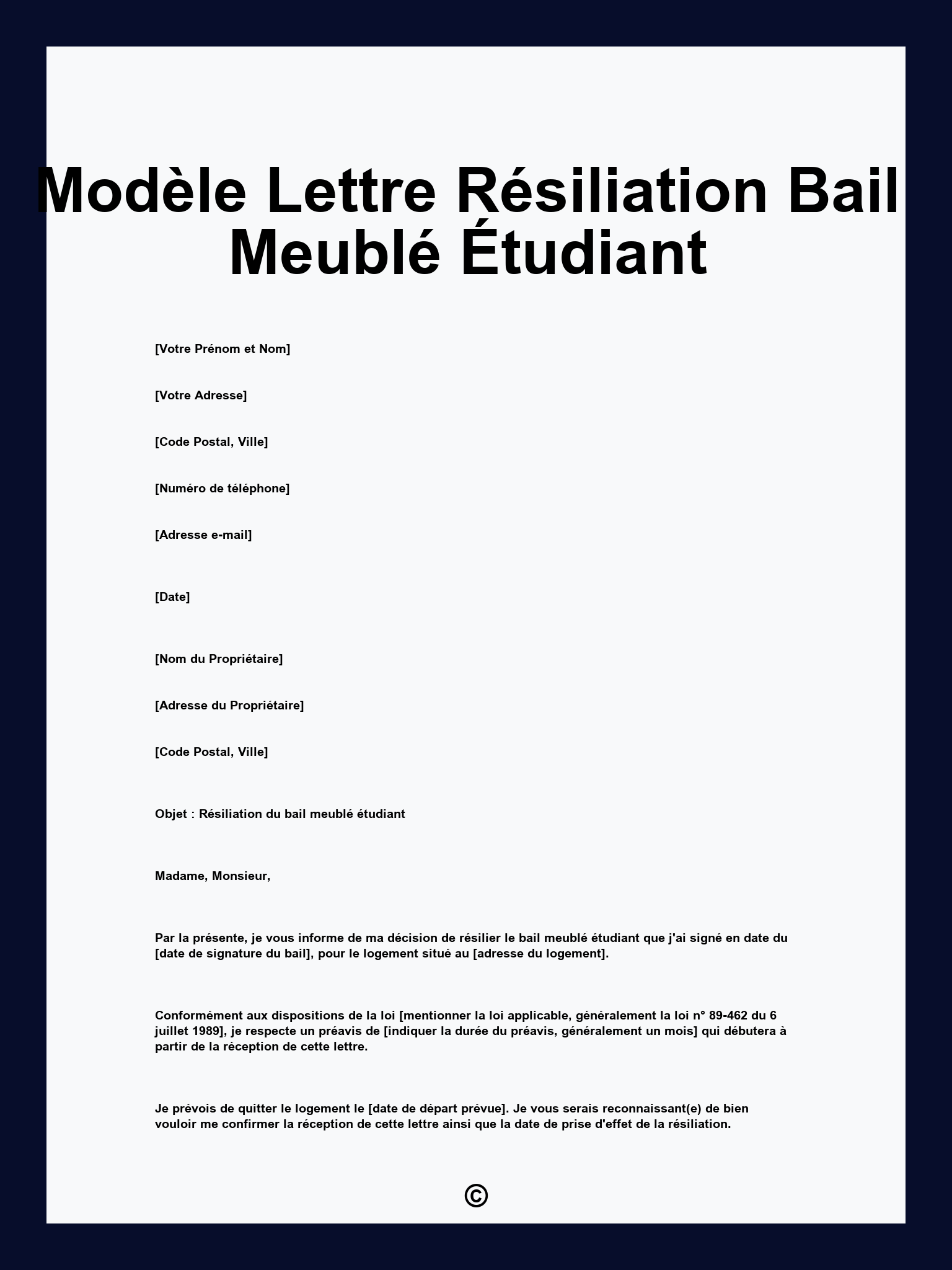 Modèle Lettre Résiliation Bail Meublé Étudiant