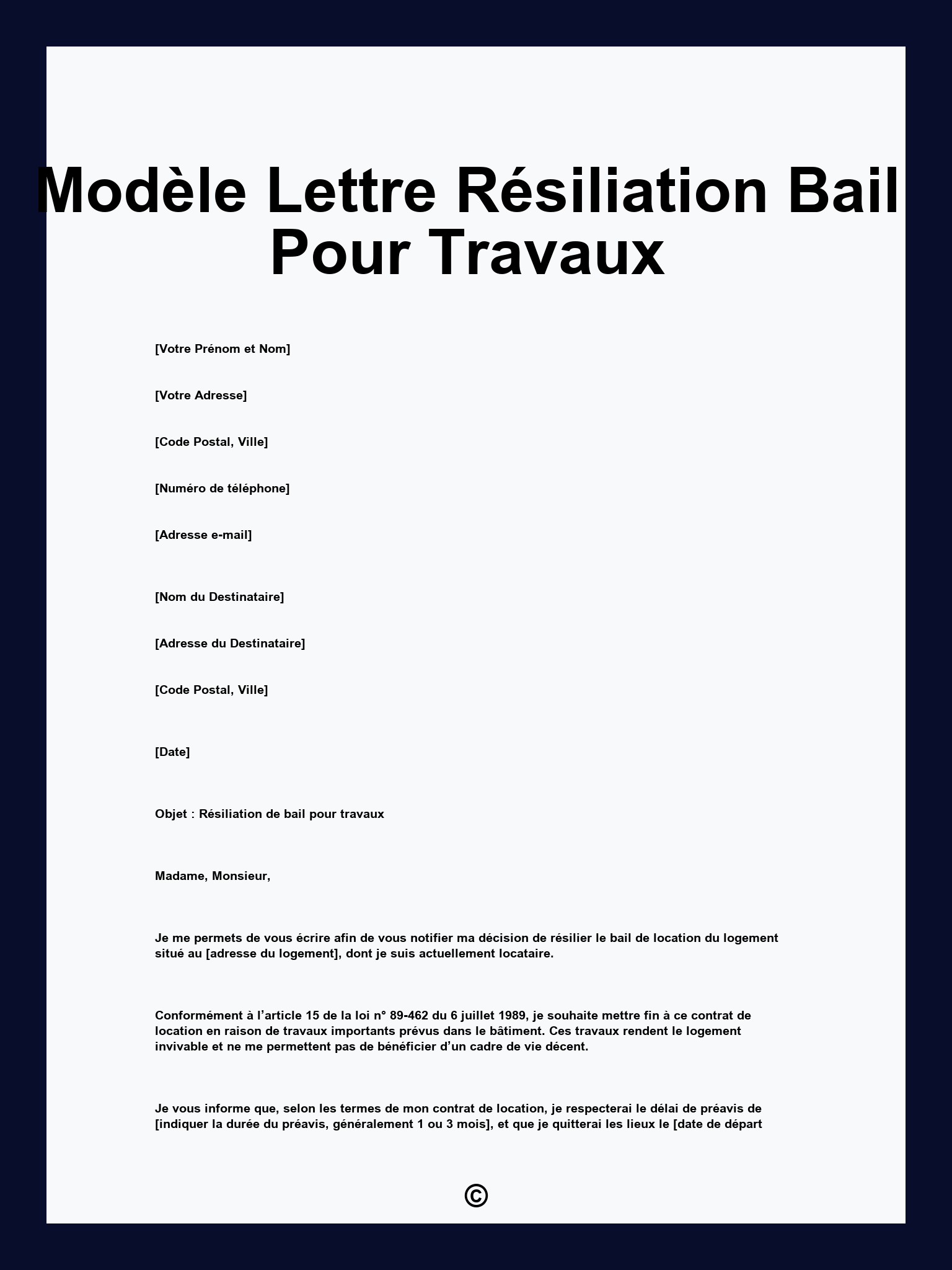 Modèle Lettre Résiliation Bail Pour Travaux