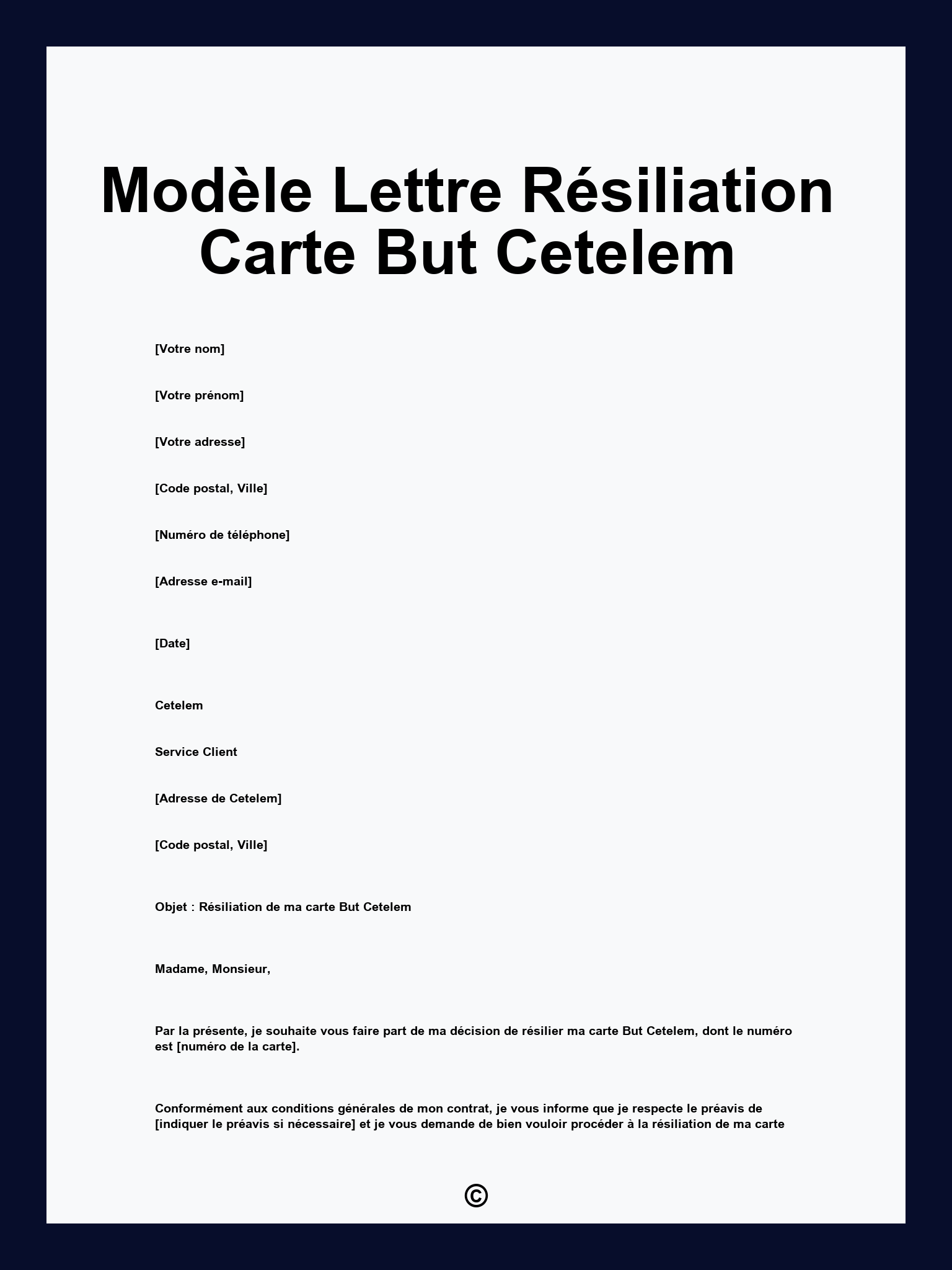 Modèle Lettre Résiliation Carte But Cetelem