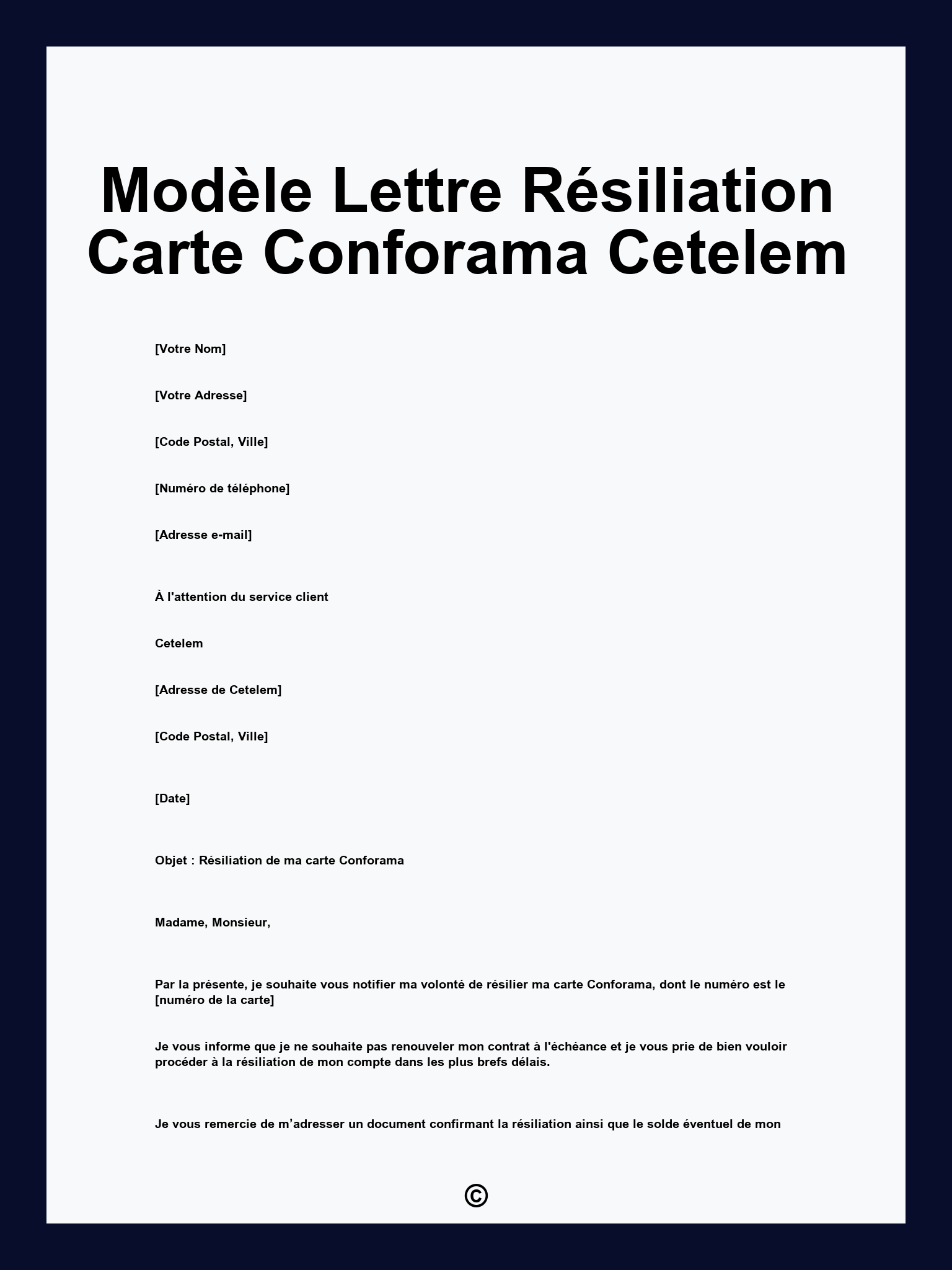 Modèle Lettre Résiliation Carte Conforama Cetelem