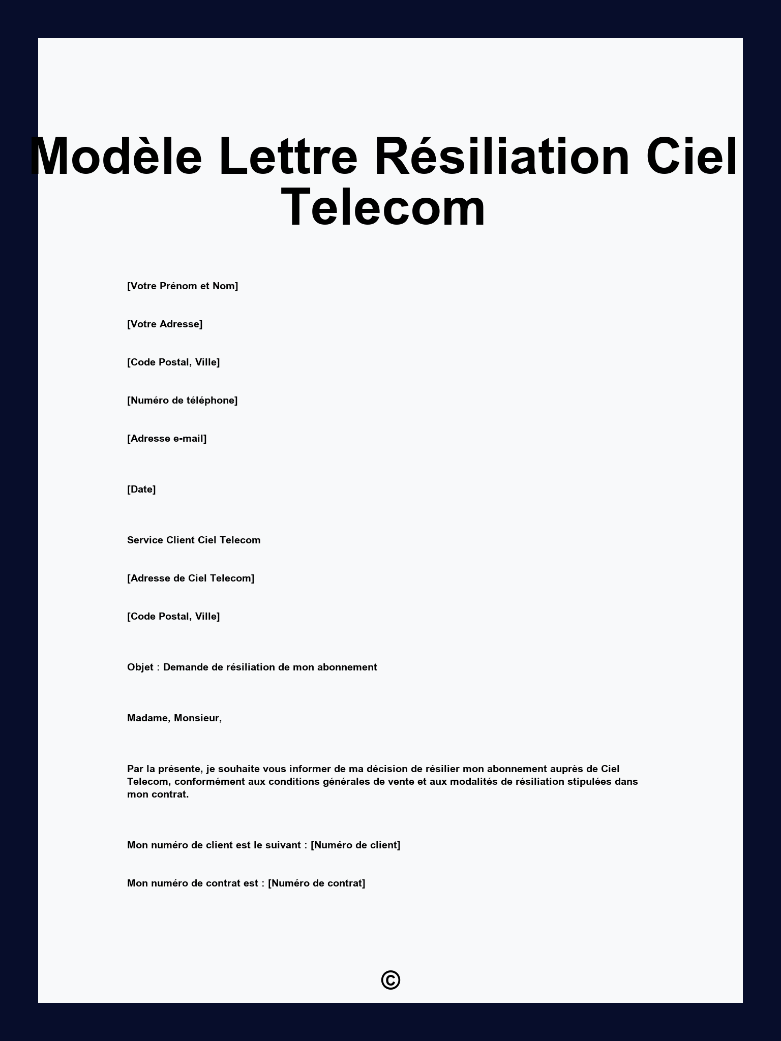 Modèle Lettre Résiliation Ciel Telecom