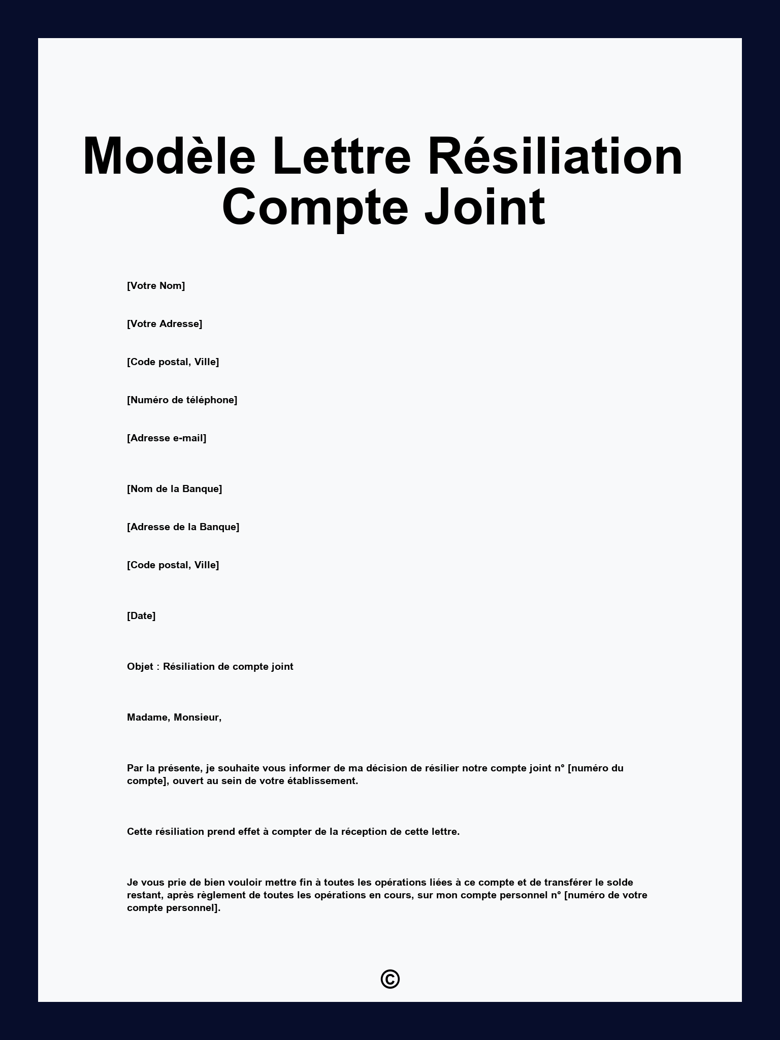 Modèle Lettre Résiliation Compte Joint