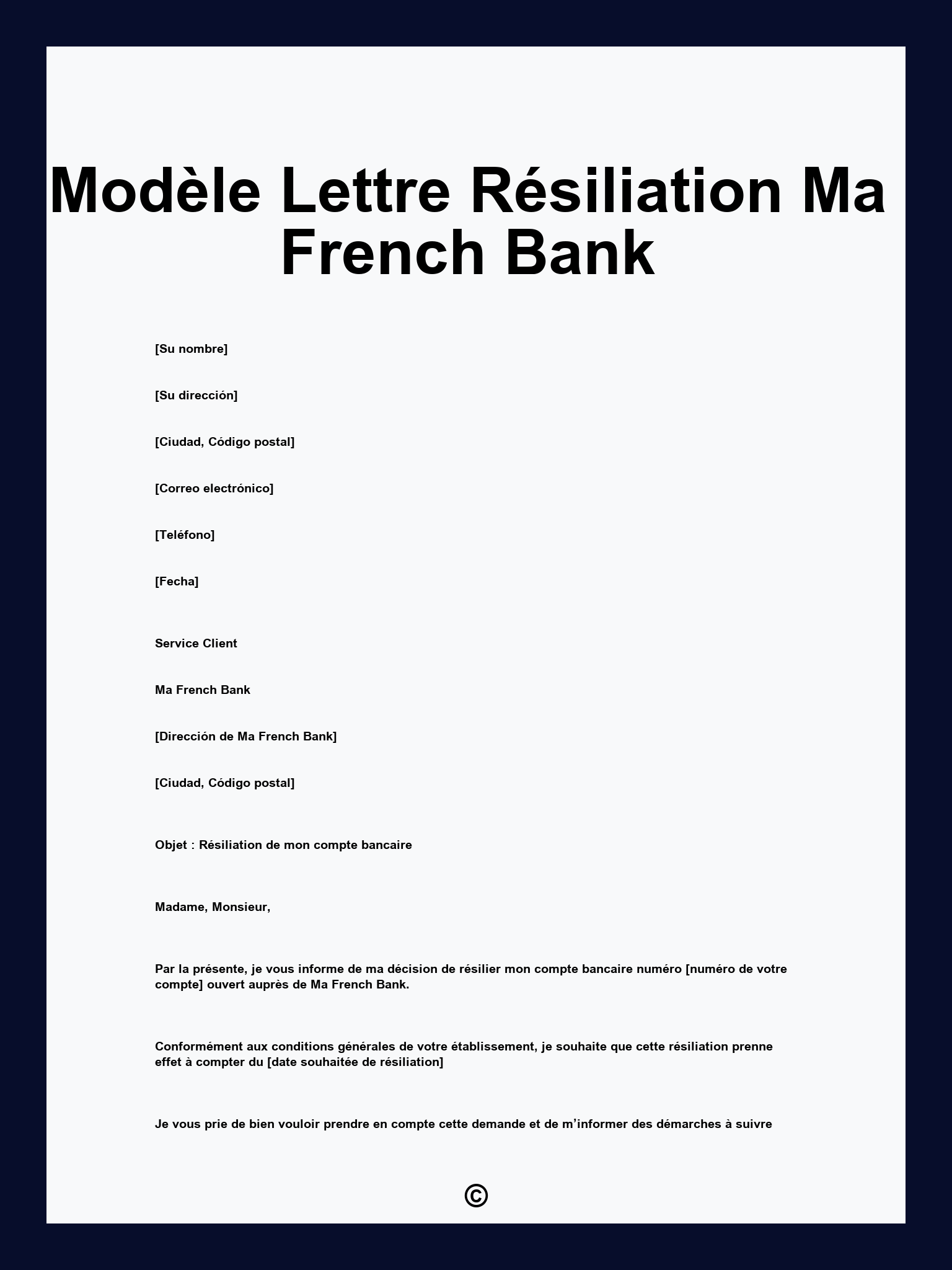 Modèle Lettre Résiliation Ma French Bank