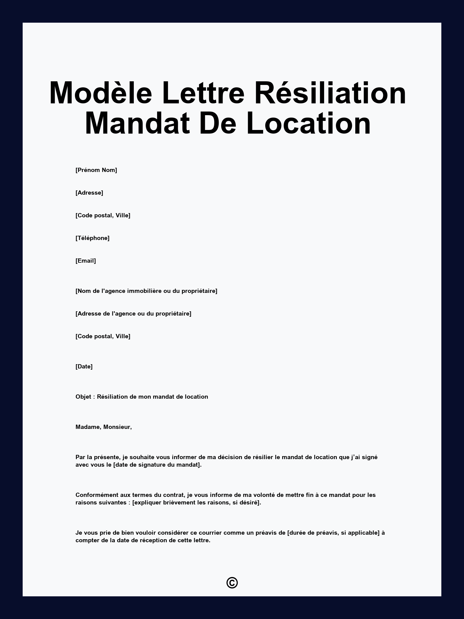 Modèle Lettre Résiliation Mandat De Location