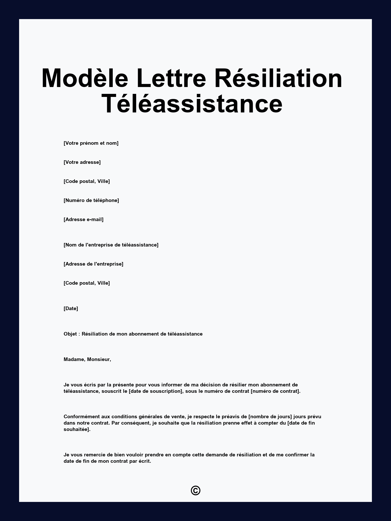 Modèle Lettre Résiliation Téléassistance