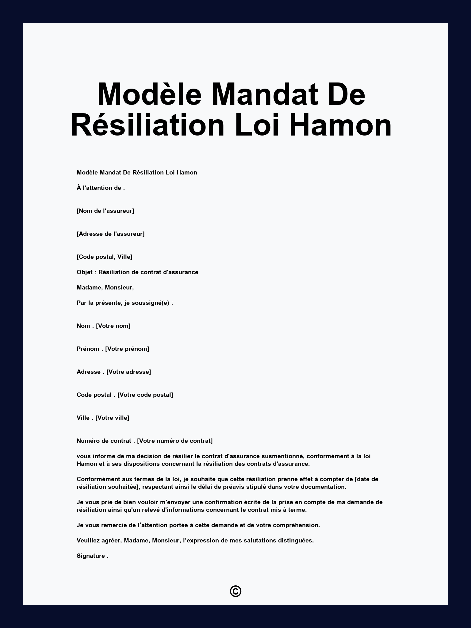 Modèle Mandat De Résiliation Loi Hamon