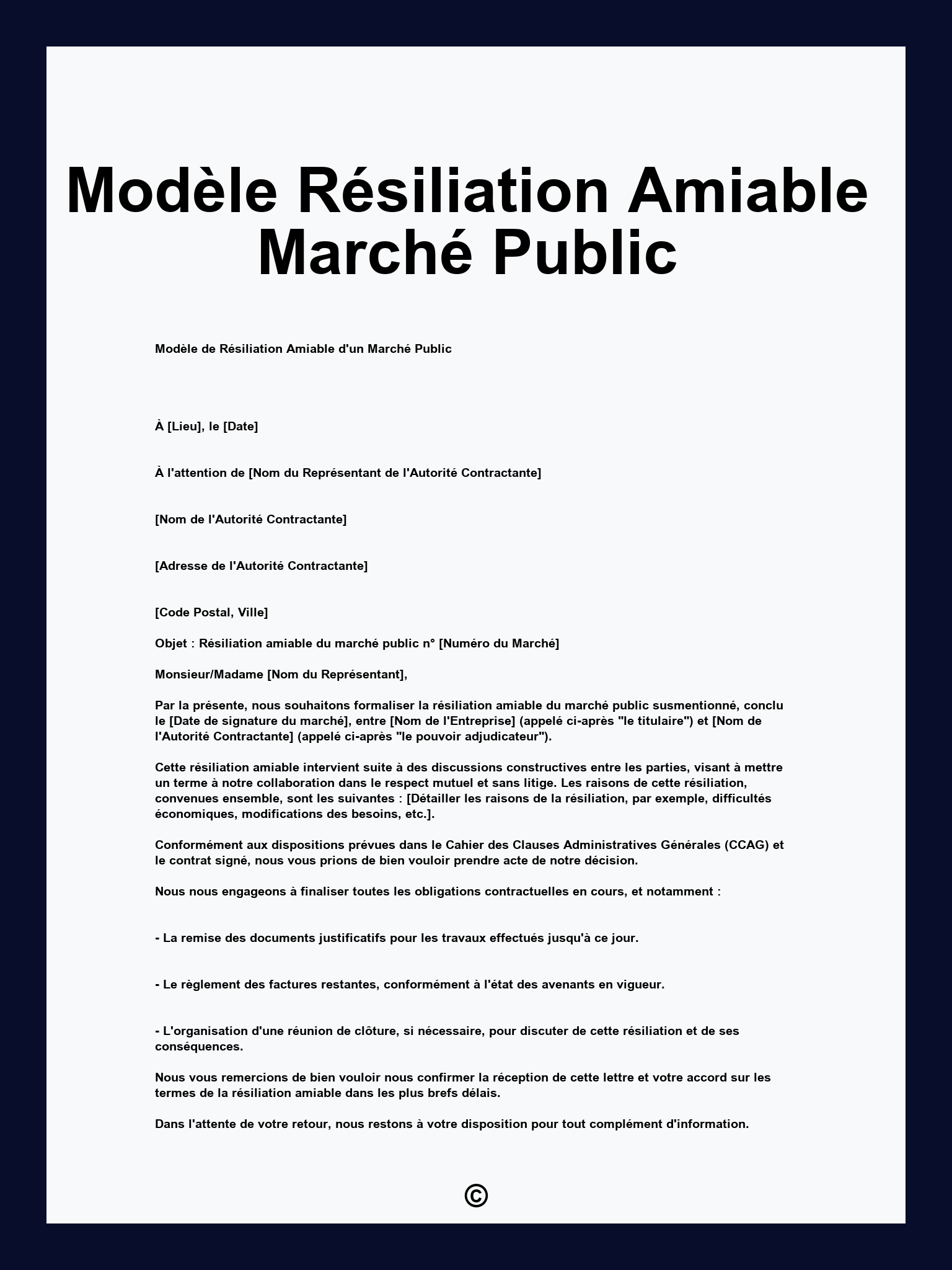 Modèle Résiliation Amiable Marché Public