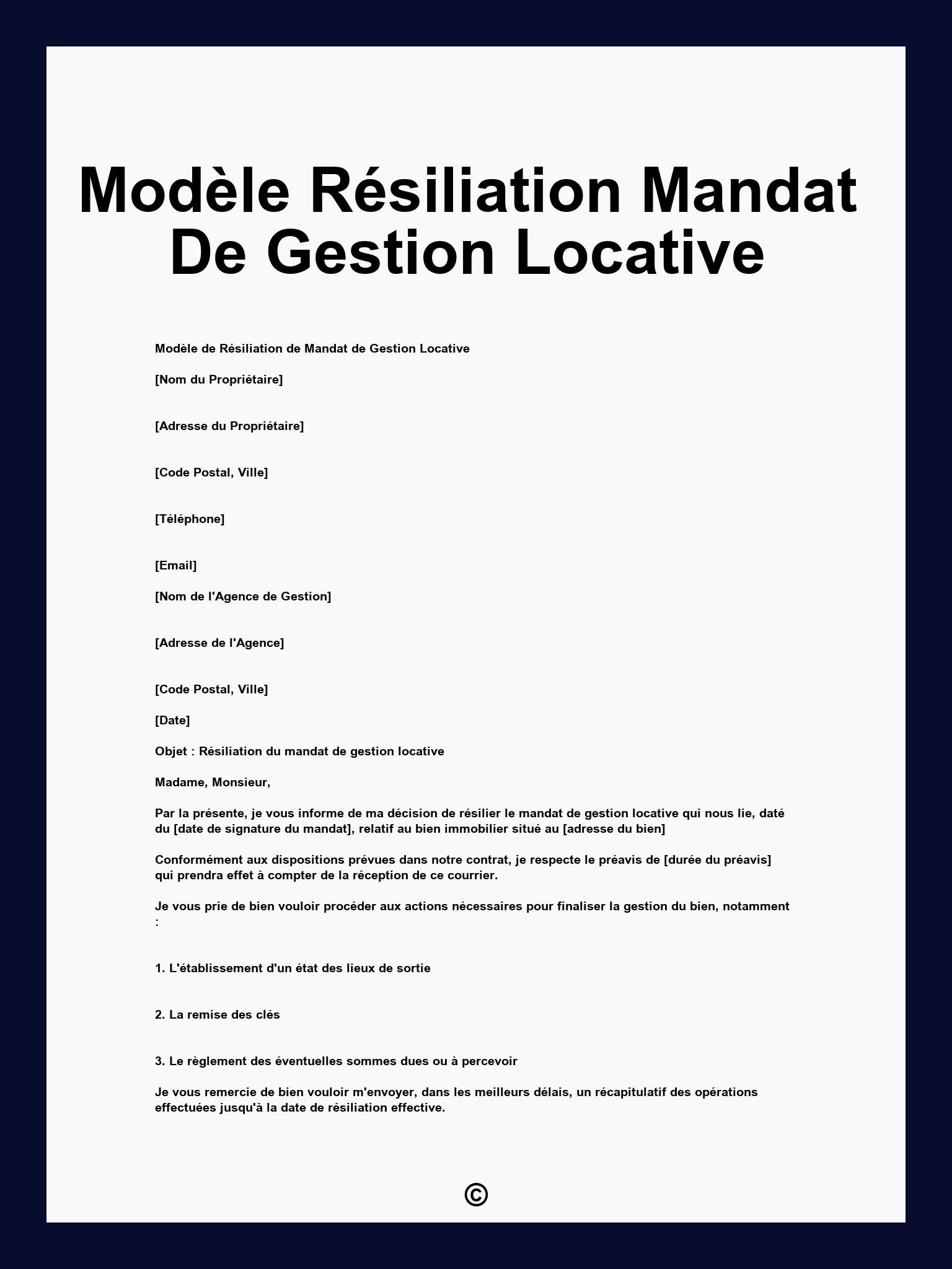 Modèle Résiliation Mandat De Gestion Locative
