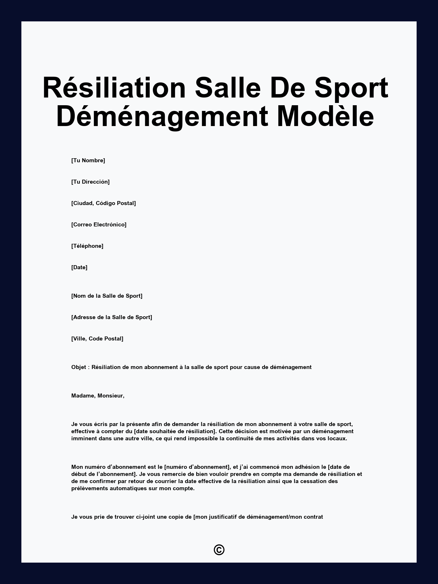 Résiliation Salle De Sport Déménagement Modèle